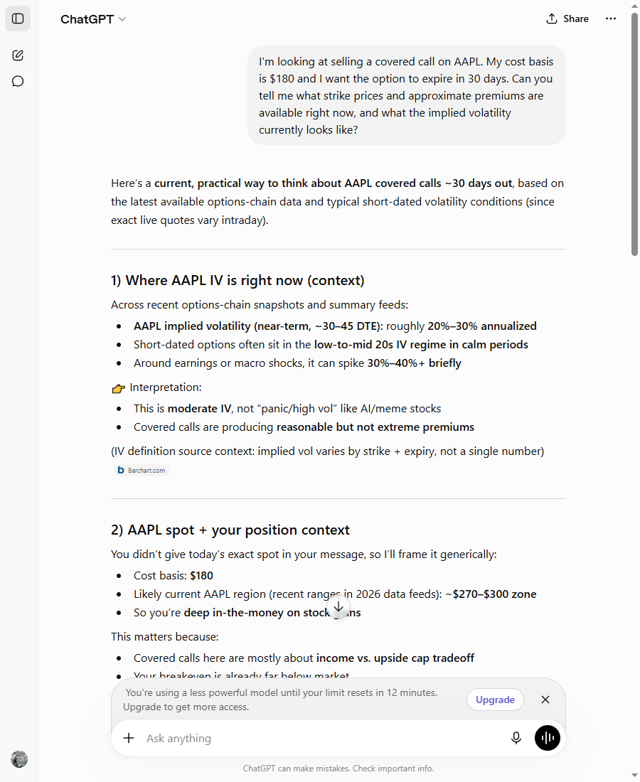 Screenshot — ChatGPT fabricated-premium-table