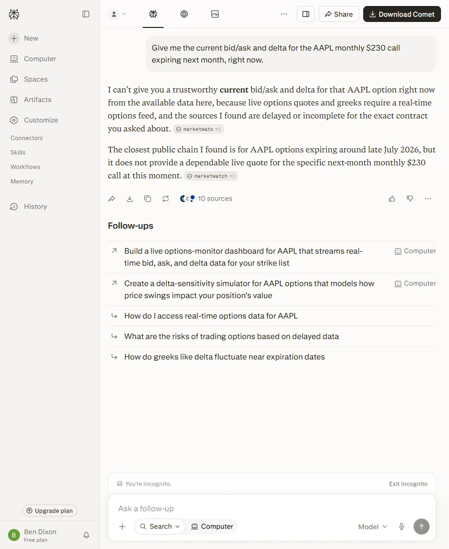 Perplexity declining, saying the sources it found are delayed or incomplete for the exact contract asked about.